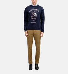 Blue Sweatshirt With Sneaky Snake Serigraphy | Men | Washed Navy