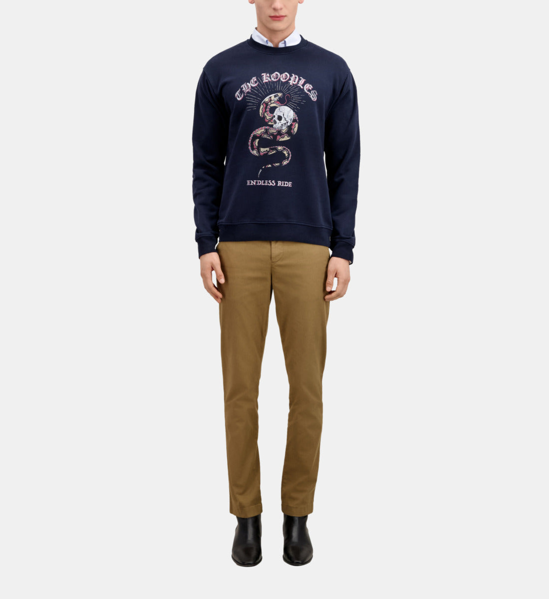 Blue Sweatshirt With Sneaky Snake Serigraphy | Men | Washed Navy