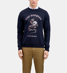 Blue Sweatshirt With Sneaky Snake Serigraphy | Men | Washed Navy