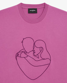 Pink Cotton T-Shirt With Tone-On-Tone Embroidery | Men | Purple