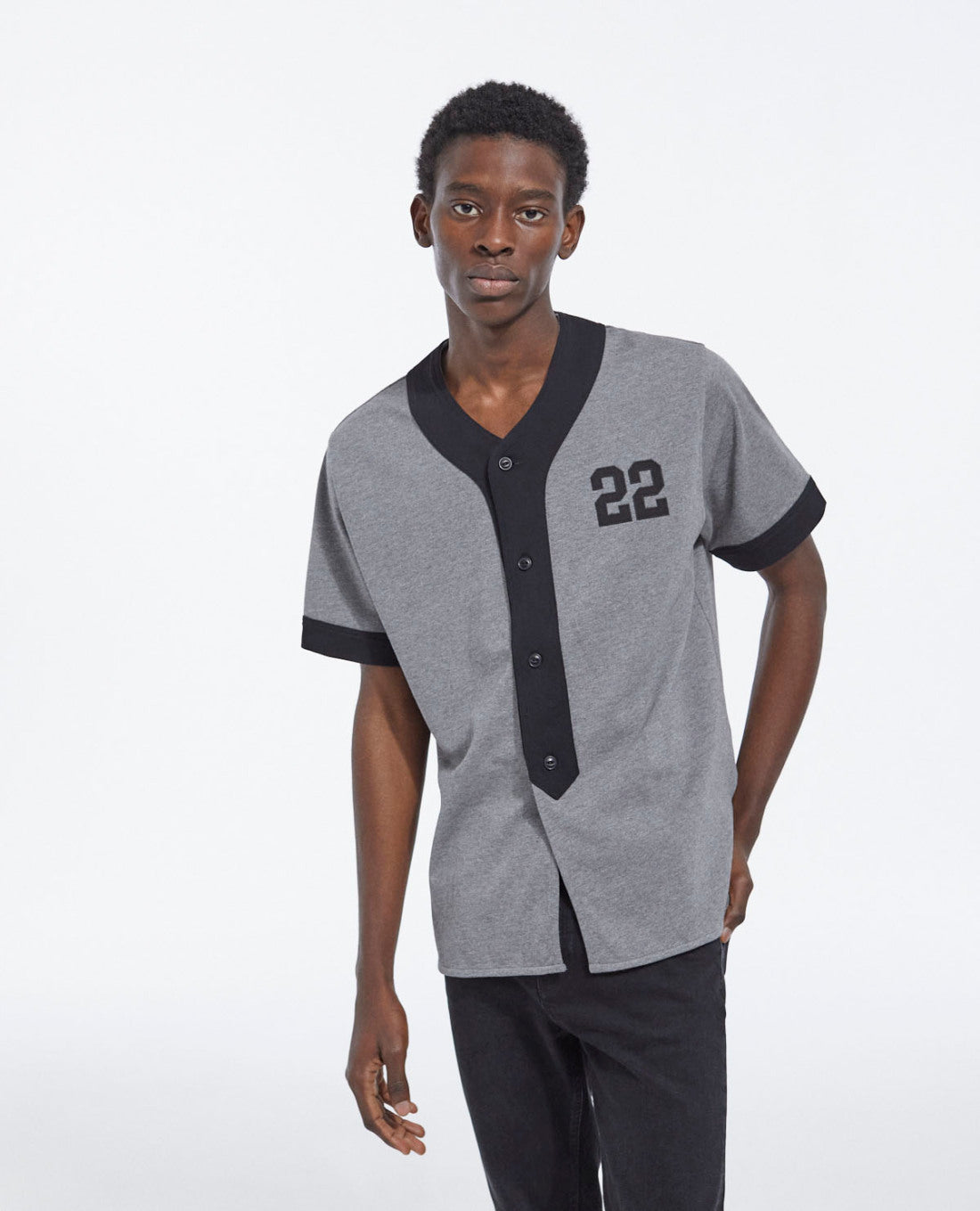 Cotton Jersey Baseball Shirt | Men | Middle Grey Melange