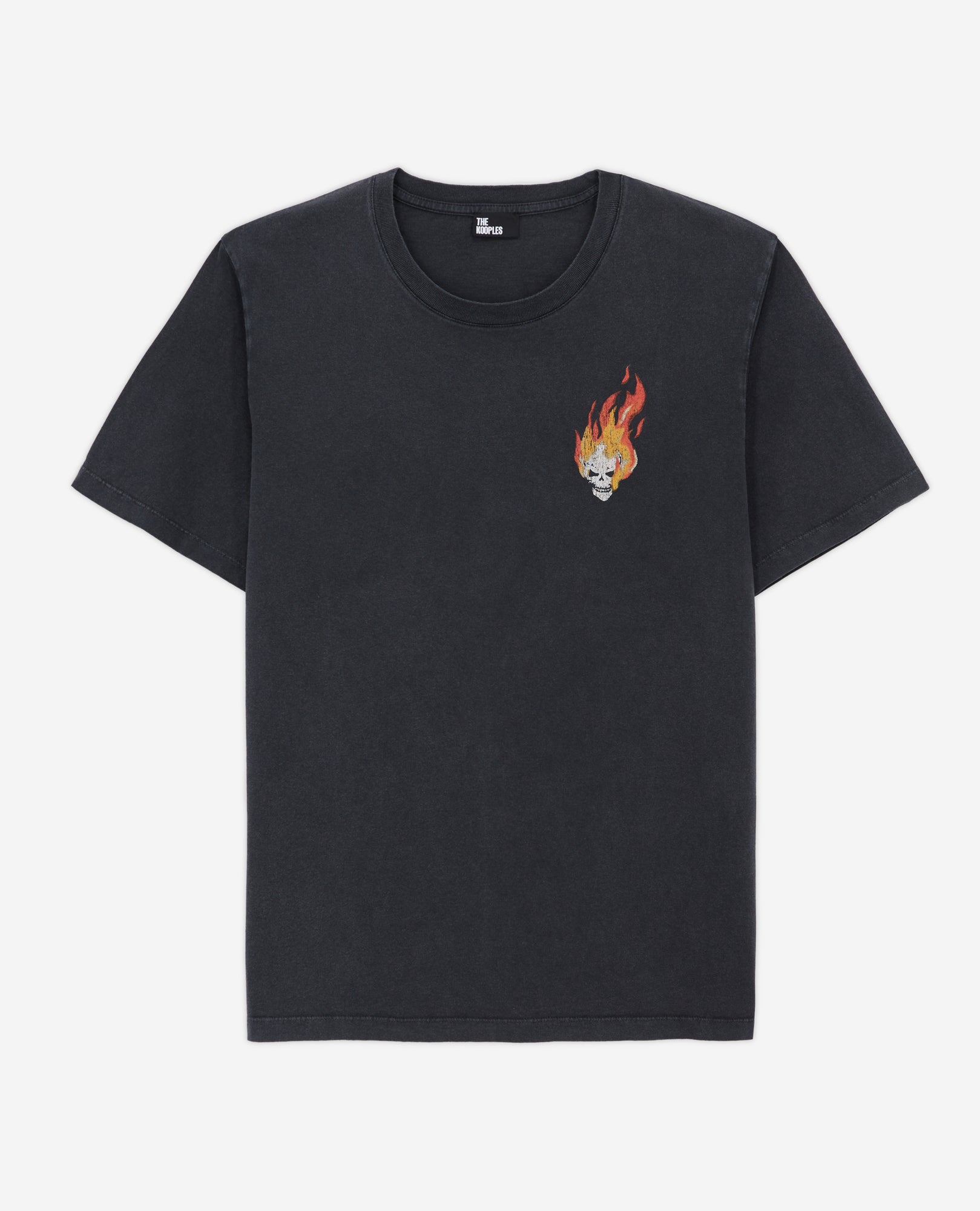 T-Shirt With Skull On Fire Print | Men | Black Washed