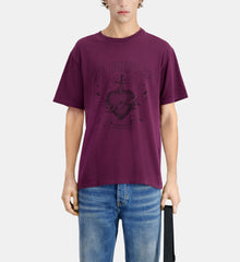 Burgundy T-Shirt With Dagger Through Heart Serigraphy | Men | Bordeaux