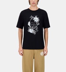 T-Shirt With Flower Skull Serigraphy | Men | Black Washed