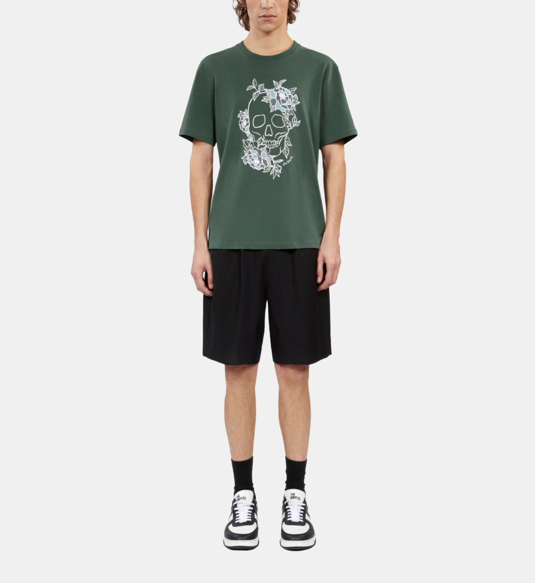 Green T-Shirt With Flower Skull Serigraphy | Men | Forest