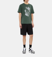 Green T-Shirt With Flower Skull Serigraphy | Men | Forest