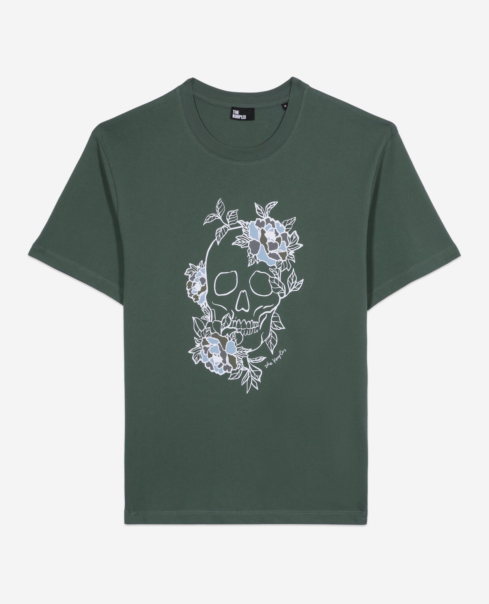 Green T-Shirt With Flower Skull Serigraphy | Men | Forest