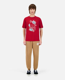 Red T-Shirt With Flower Skull Serigraphy | Men | Cherry