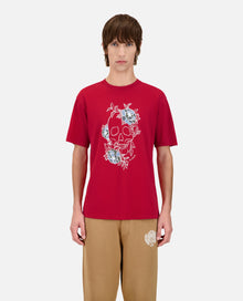 Red T-Shirt With Flower Skull Serigraphy | Men | Cherry