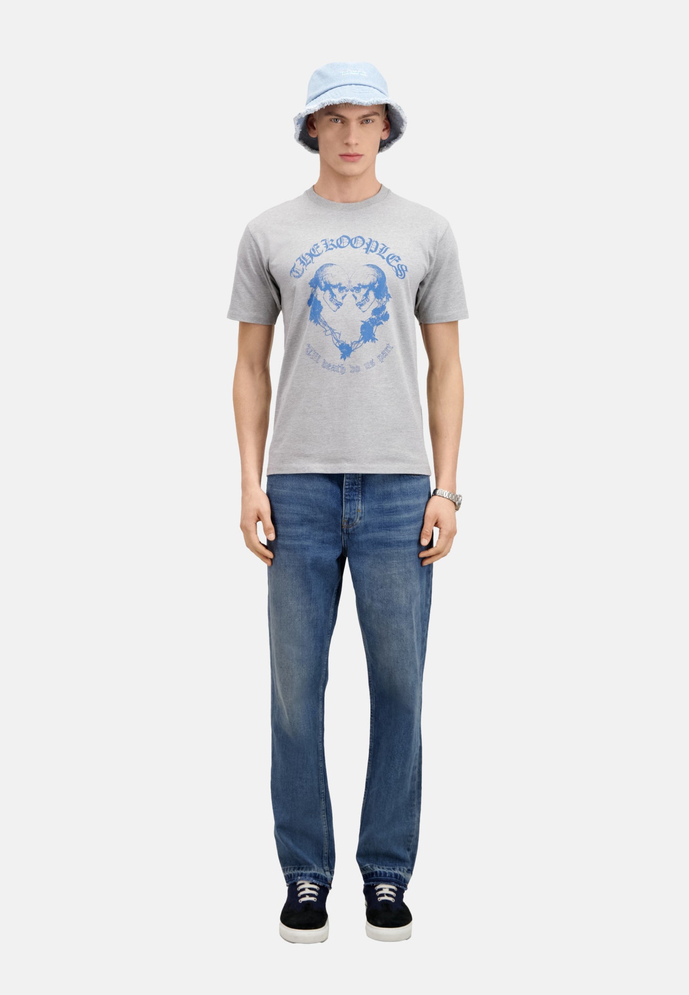 Light T-Shirt With Skull Heart Serigraphy | Men | Grey Melange