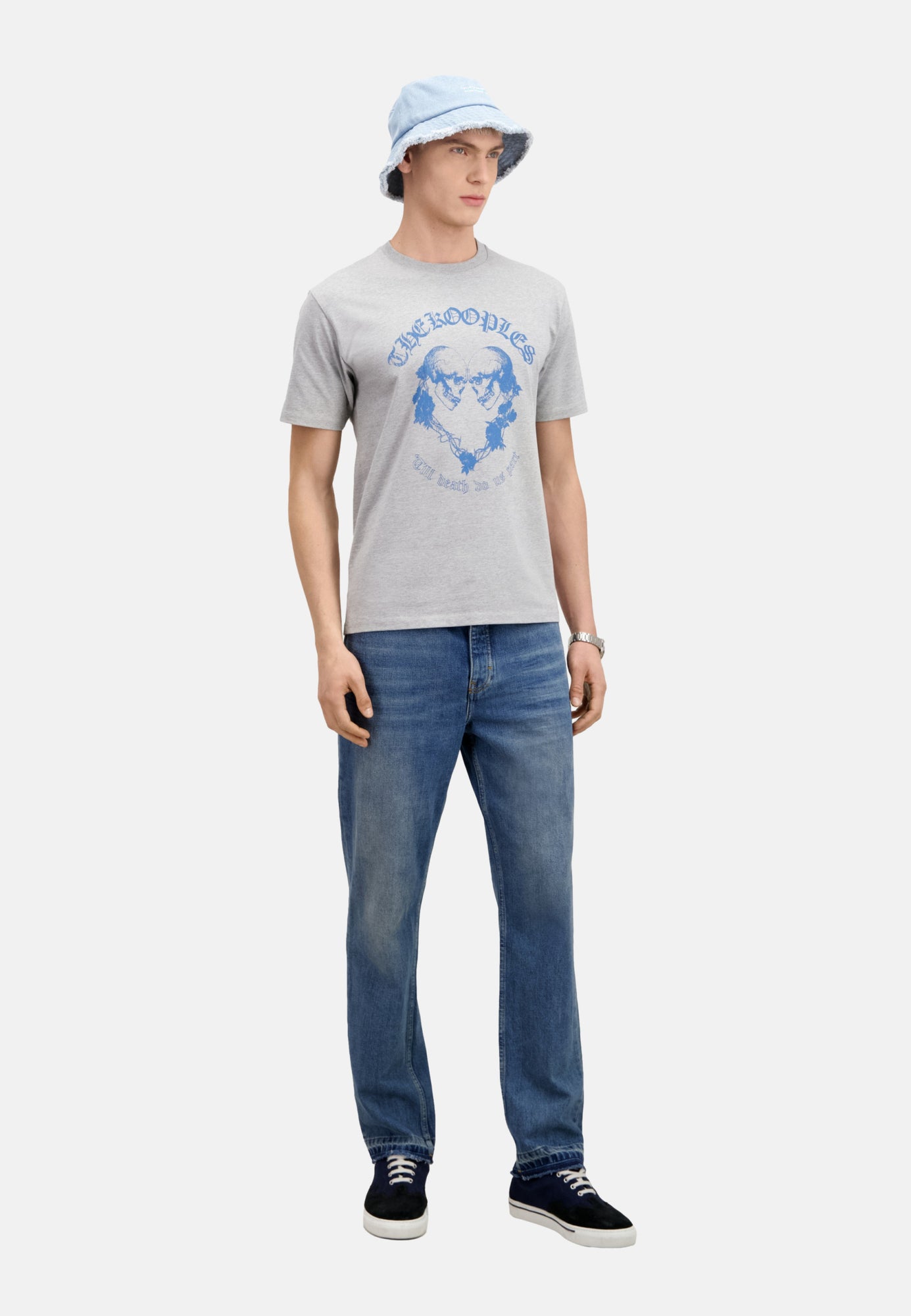 Light T-Shirt With Skull Heart Serigraphy | Men | Grey Melange