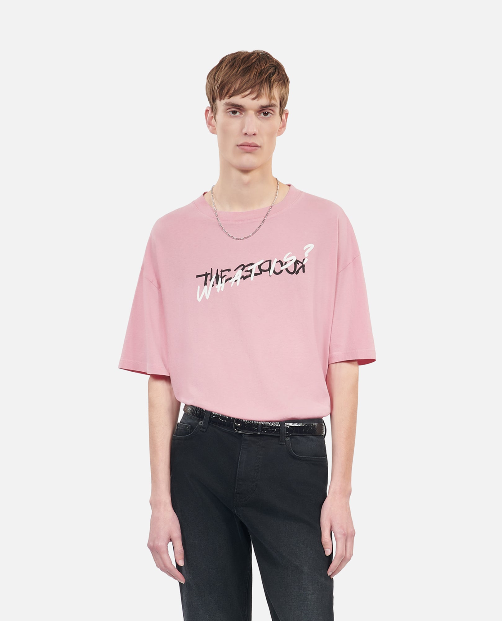 Light What Is Handwritten Serigraphy T-Shirt | Men | Sweet Pink