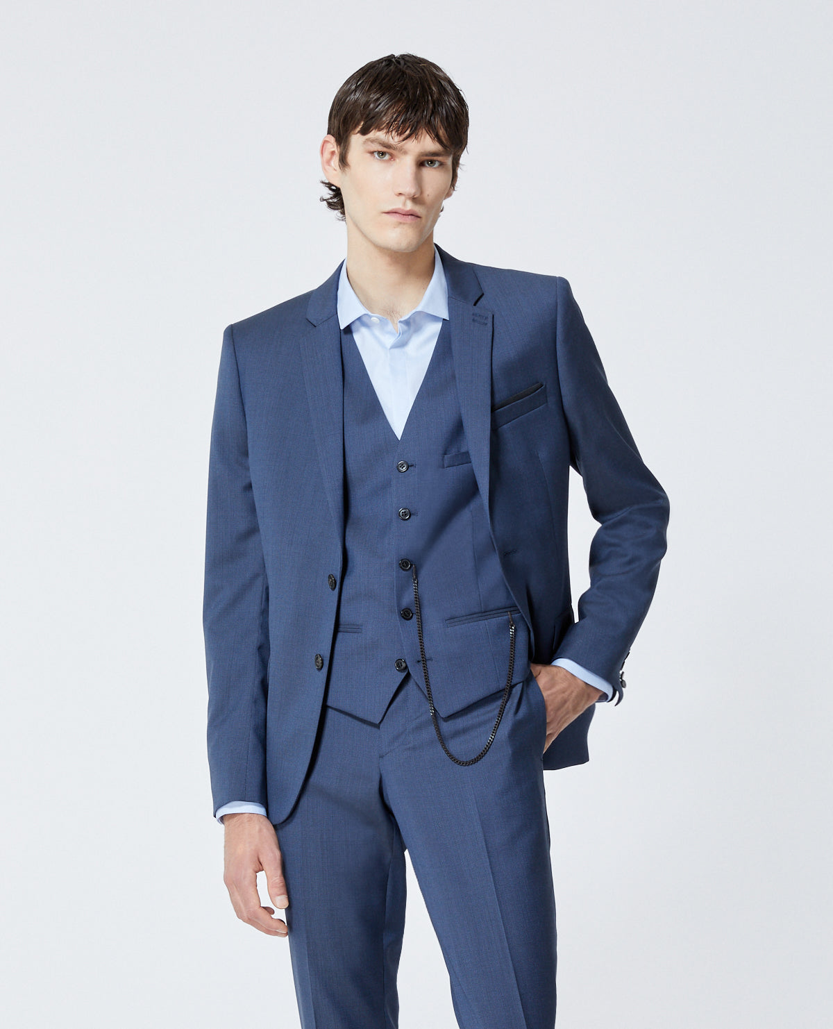 Textured Wool Formal Jacket | Men | Blue