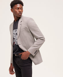 Gray Patterned Wool Suit Jacket | Men | Ecru Black