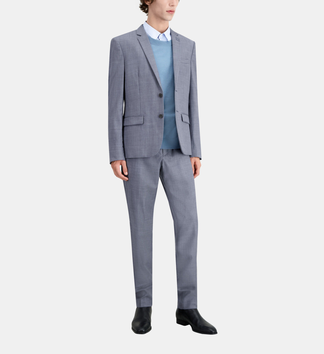 Grey Checkered Wool Suit Blazer | Men | Light Blue