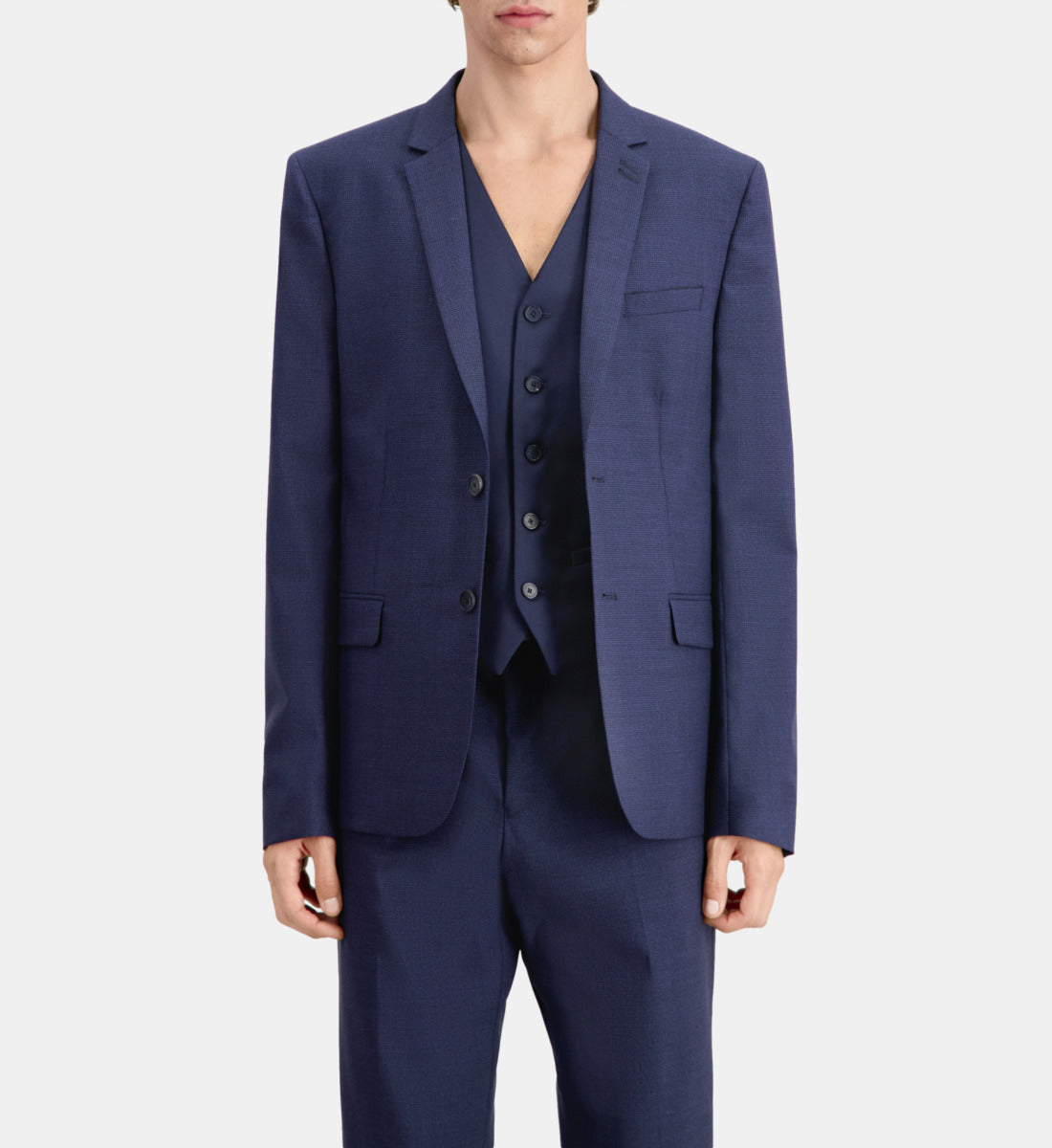 Blue Micro-Pattern Wool Suit Jacket | Men | Navy x Black