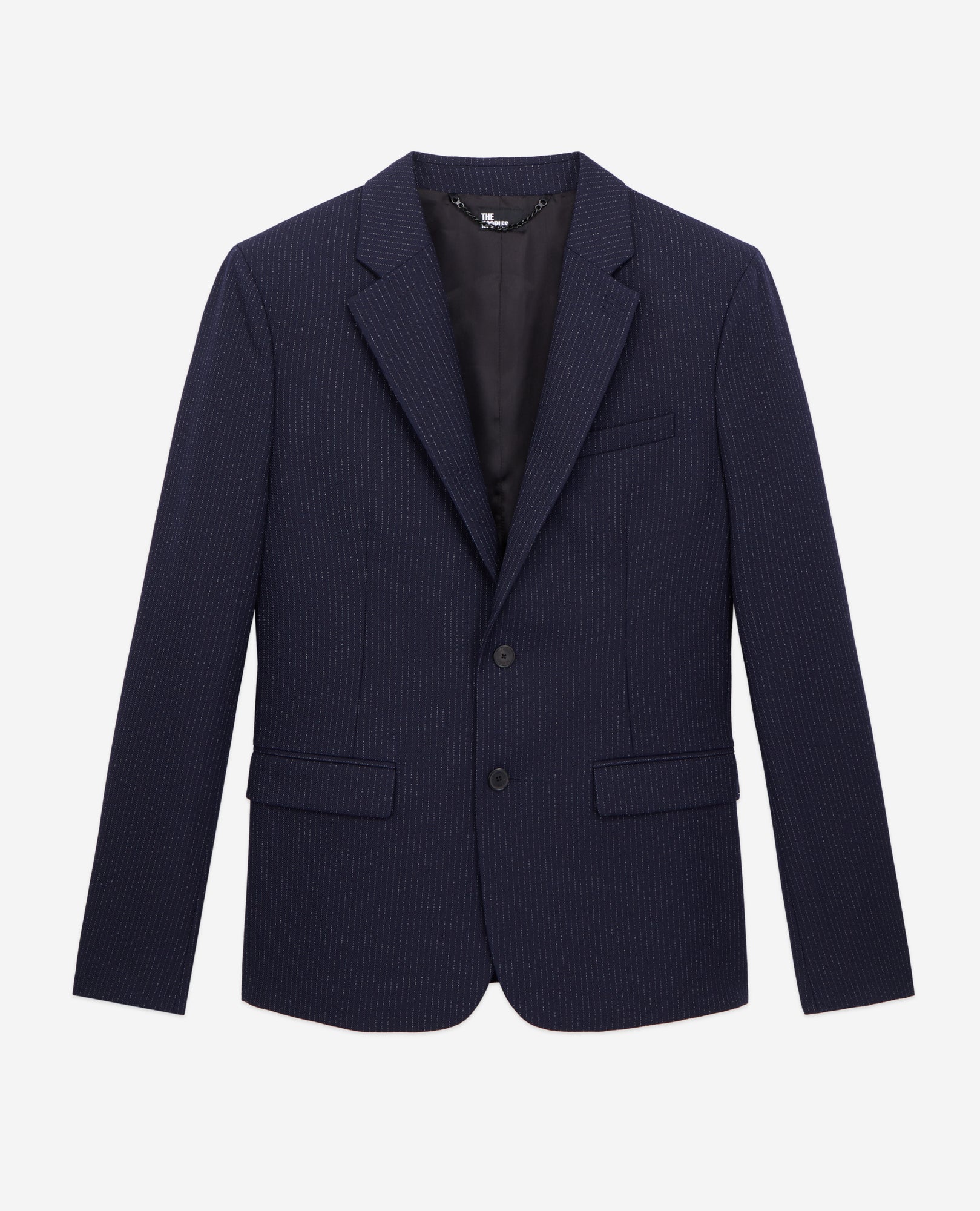 Blue Striped Wool Suit Jacket | Men | Navy x Ecru