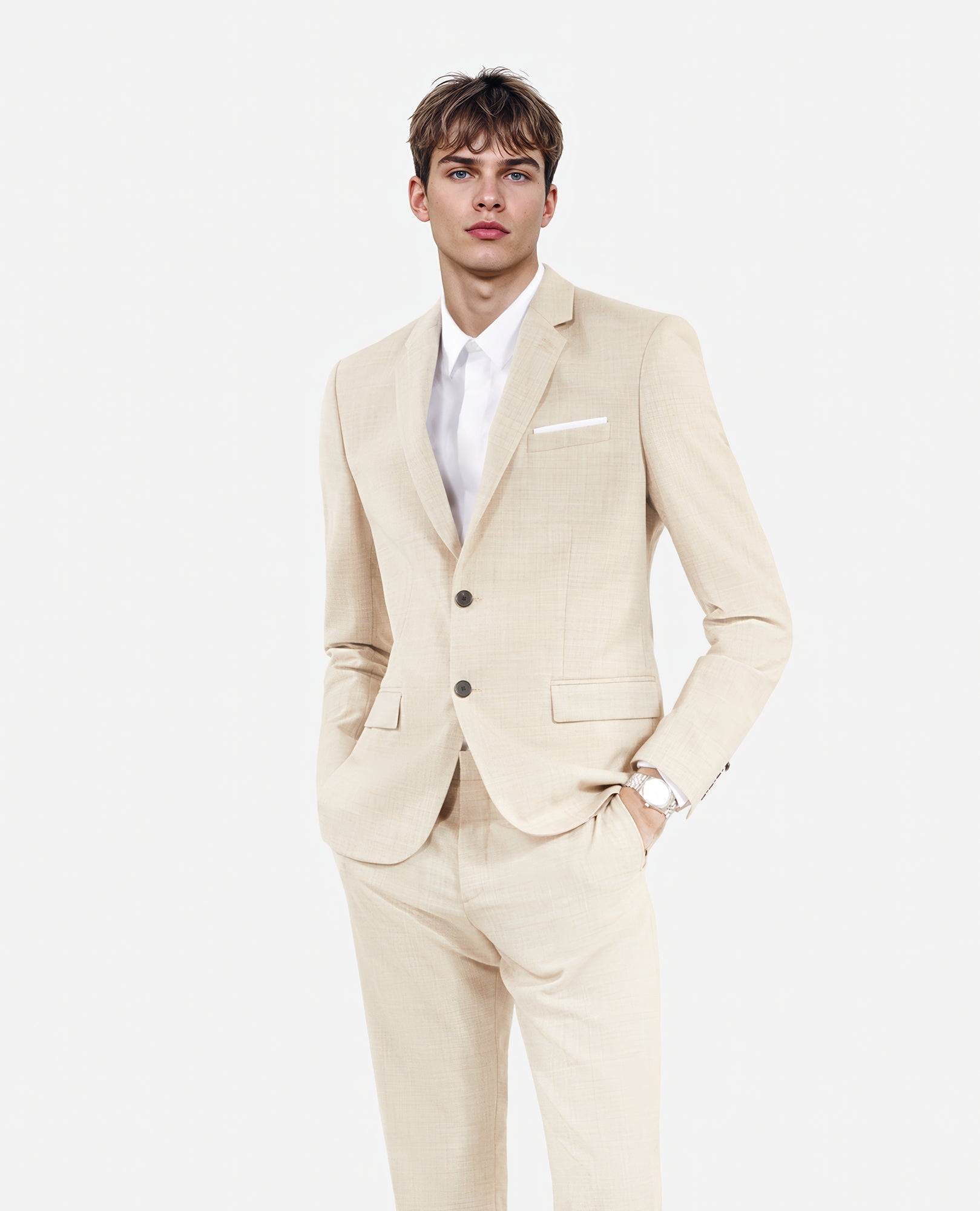 Wool Suit Fitted Jacket | Men | Beige