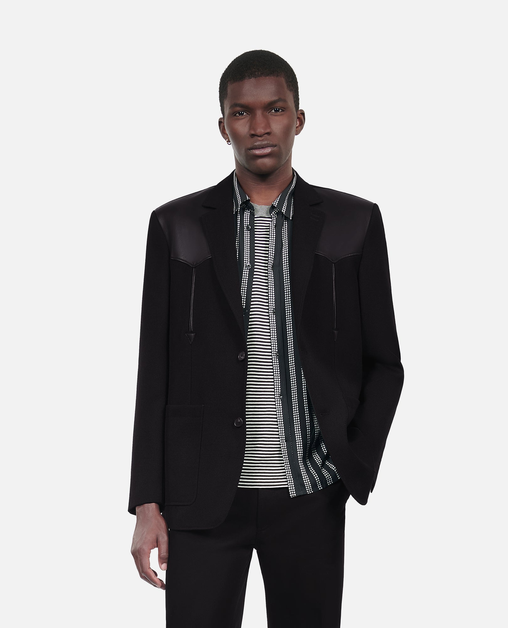 Wool Jacket With Lambskin Details | Men | Black