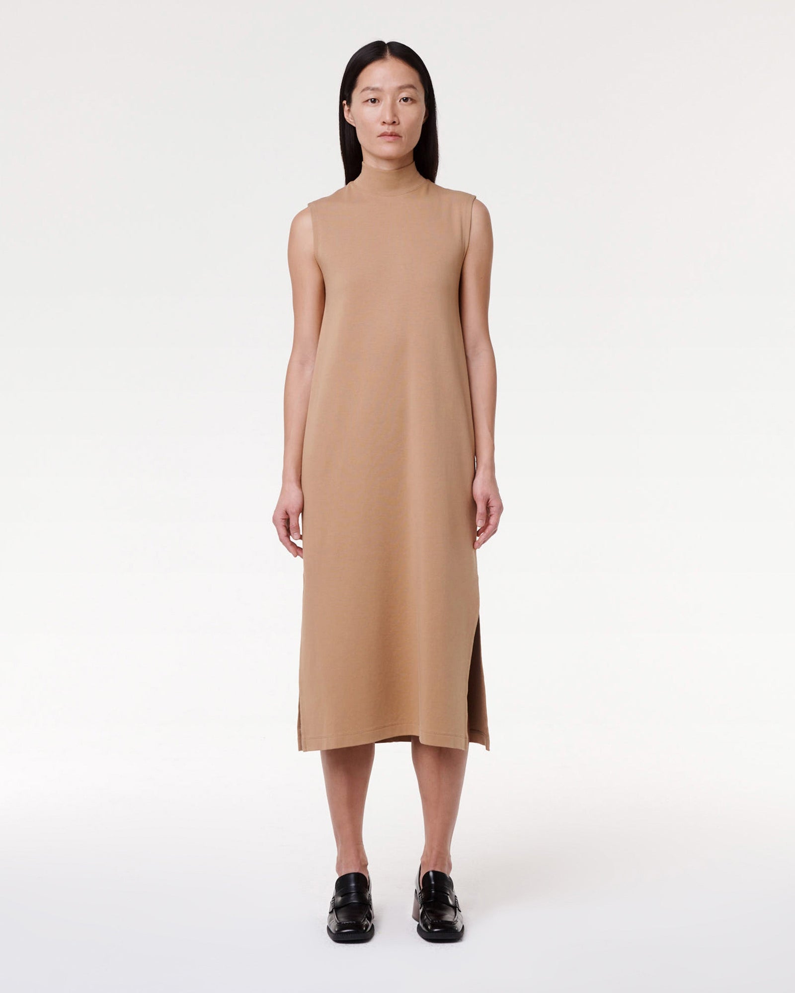 Another Tomorrow Luxe Seamed Dress in Hazelnut – Cotton Women's Dress