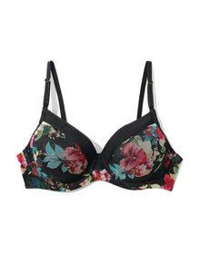 Lined Mesh Plunge Bra | Botanic Romantic (Black)