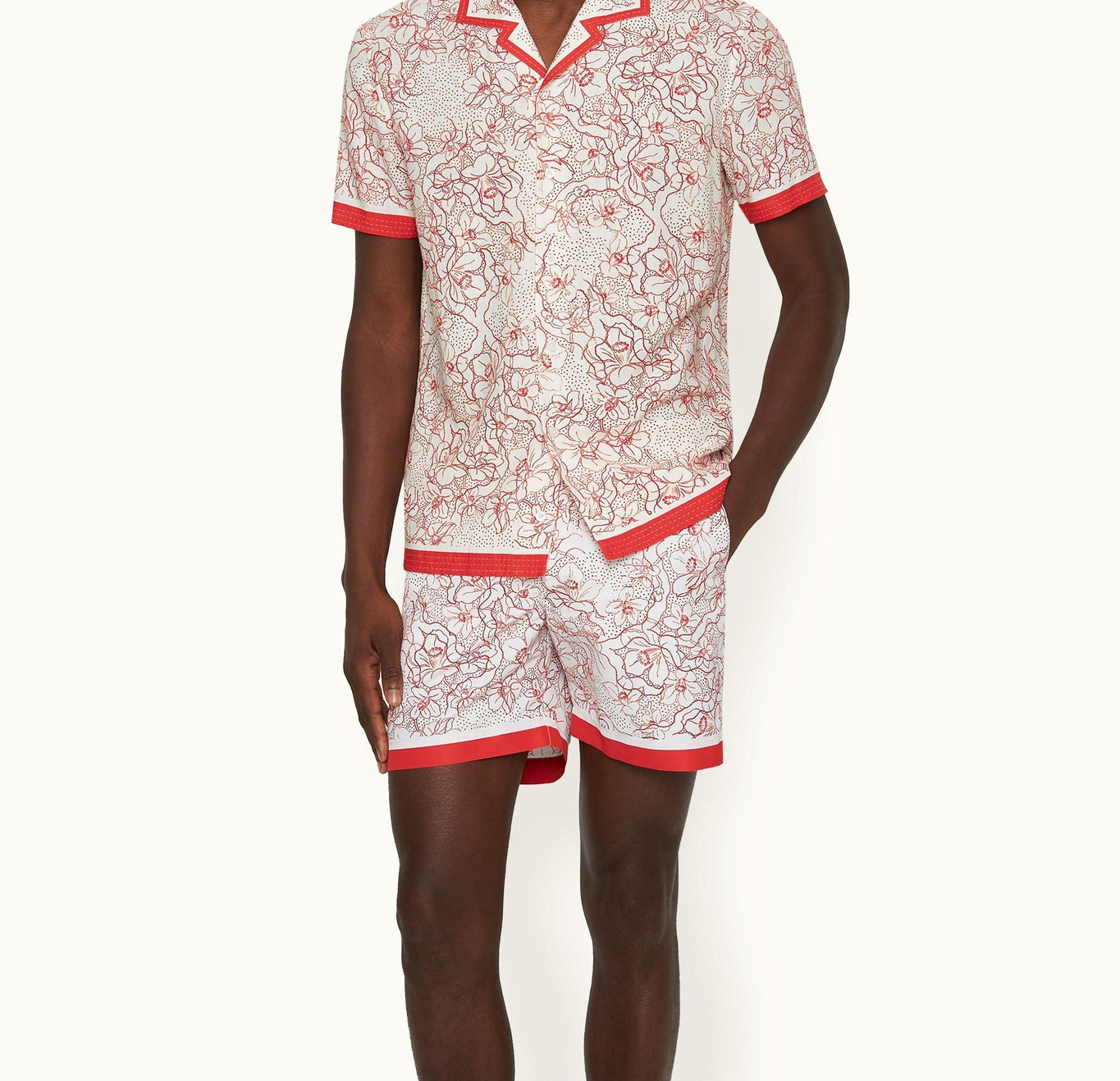 Hibbert Floral Nouveau Print Classic Fit Capri Collar Shirt | Summer Red/White Sand
