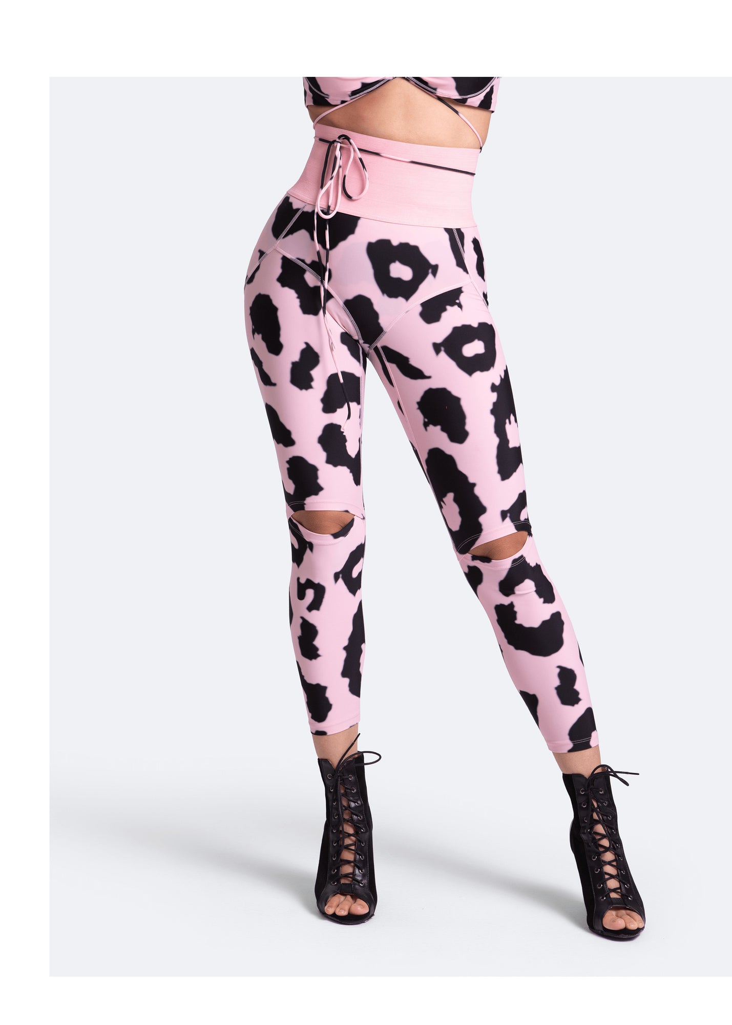 High-Rise Knee-Slit Leggings | Pink Leo