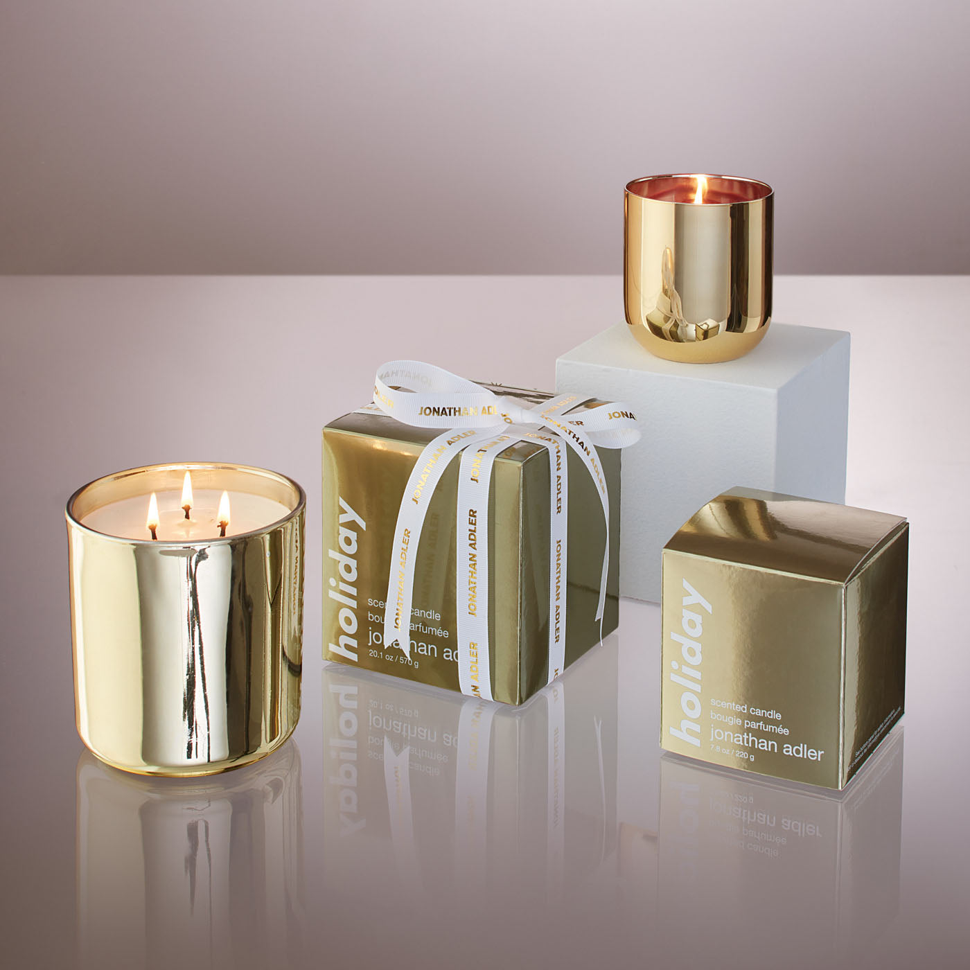 three wick holiday pop candle gold - collection view