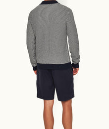 Horton Tailored Fit Long-Sleeve Dual-Tone Knit Polo Shirt | Night Iris/White Sand