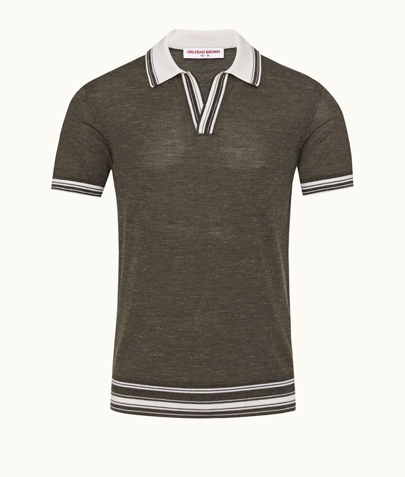 Horton Tipping Multi-Stripe Tipping Merino-Silk Polo Shirt Knitted | Smoked Tea/White Sand