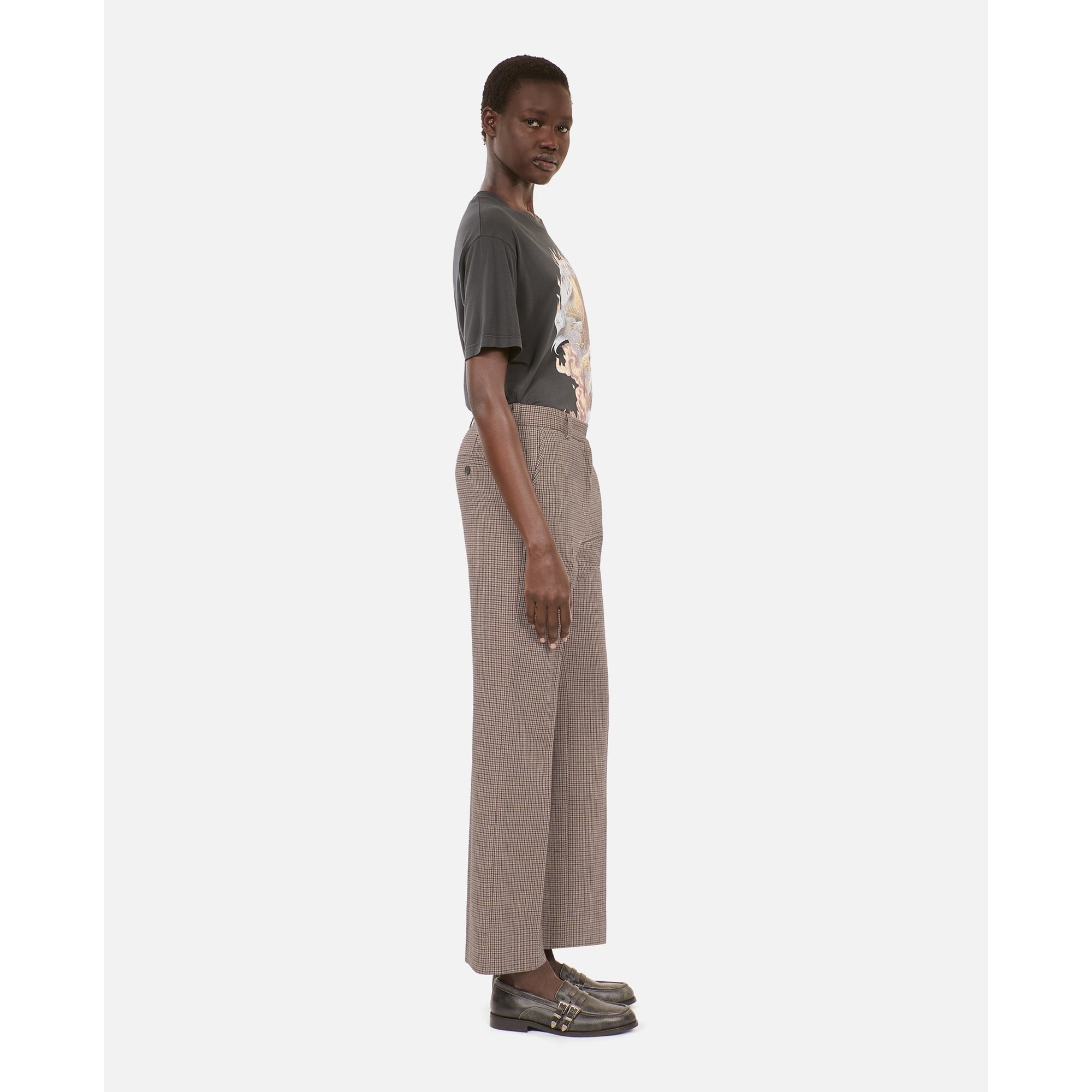 Houndstooth Straight-Leg Trousers | Women | Beige x Brown