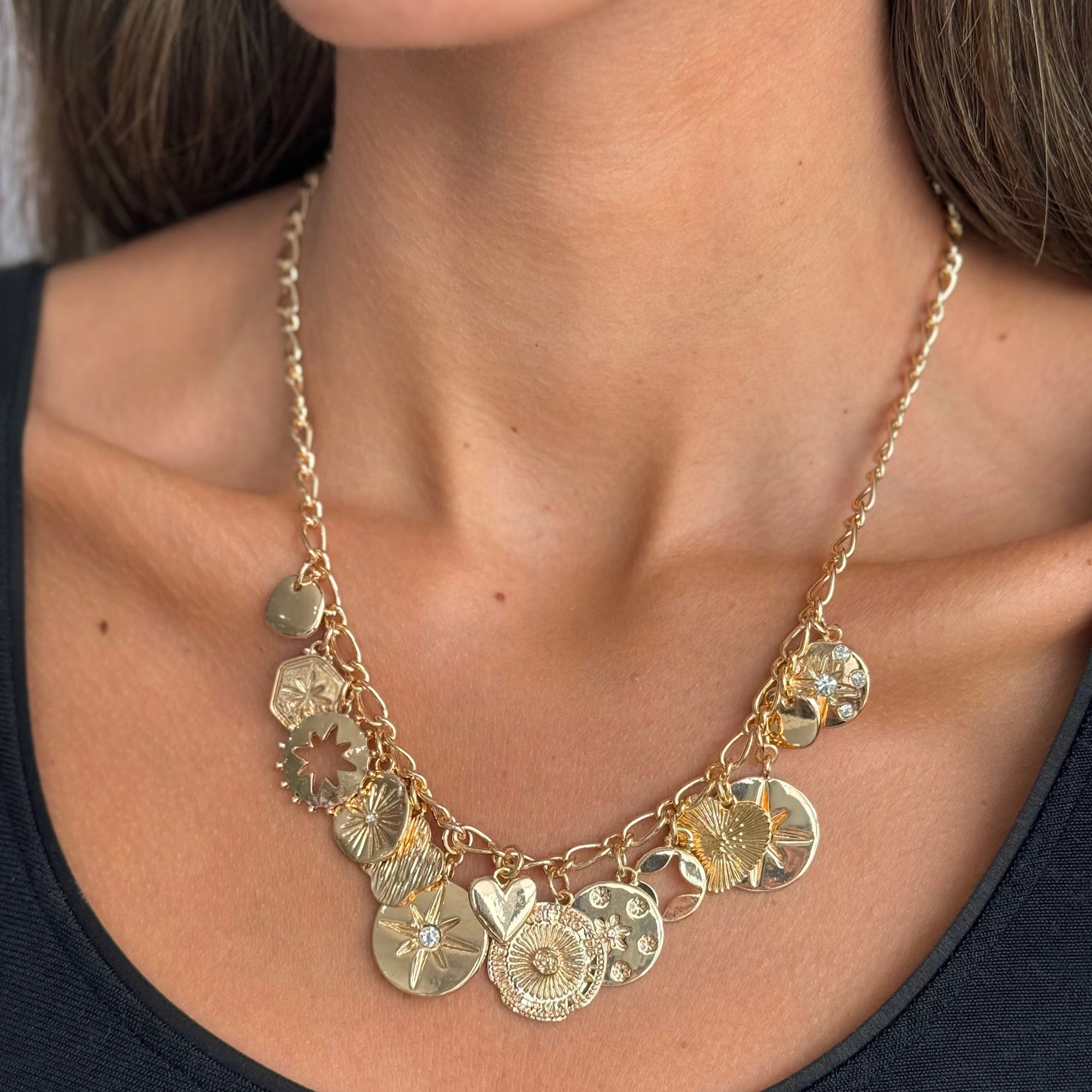 Gold Medallion Charm Necklace - Adina's Jewels