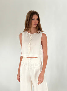 Boxy Linen Boatneck Top | Off White