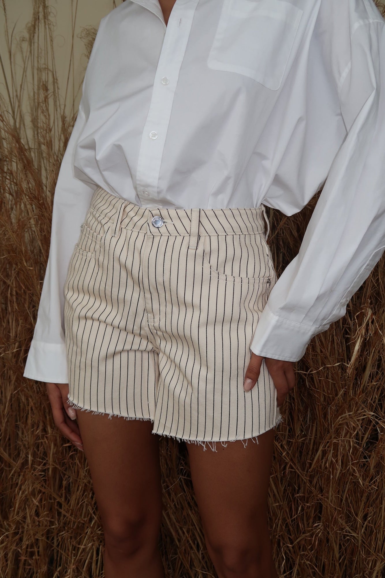 High Rise Flare Short | Antique White