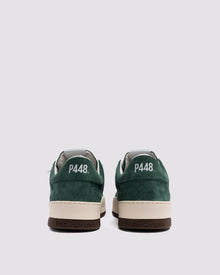 Back angle of green sneakers