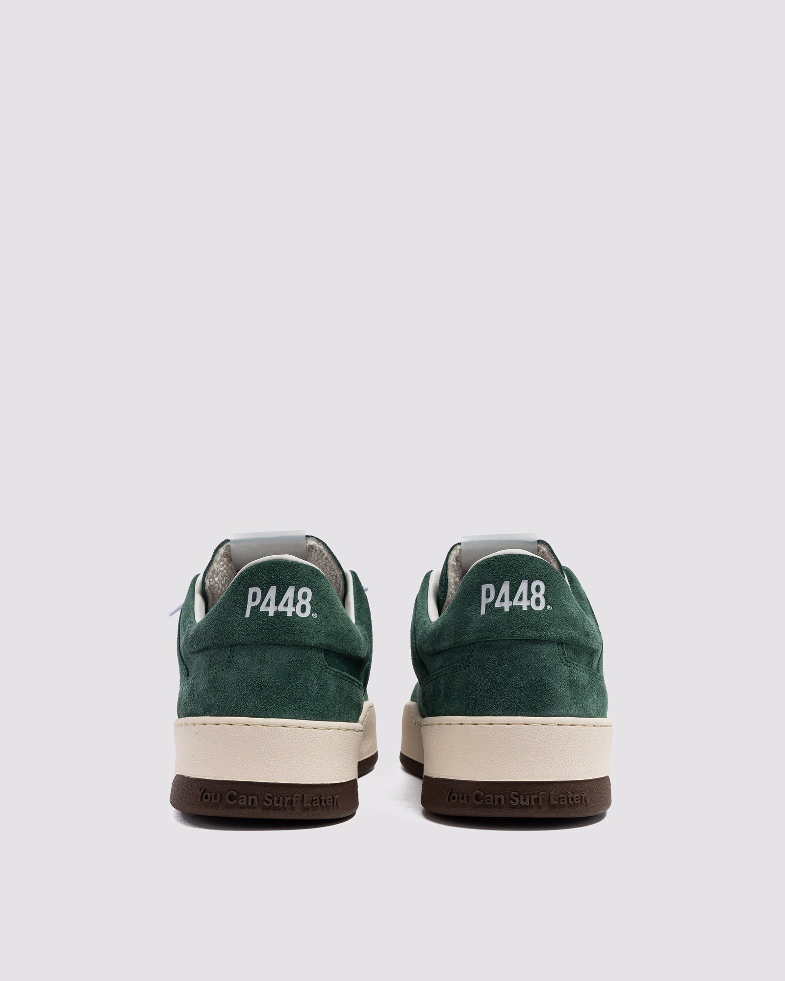 Back angle of green sneakers