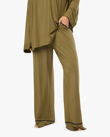 Piped Wide Leg Pant | Fern/Black
