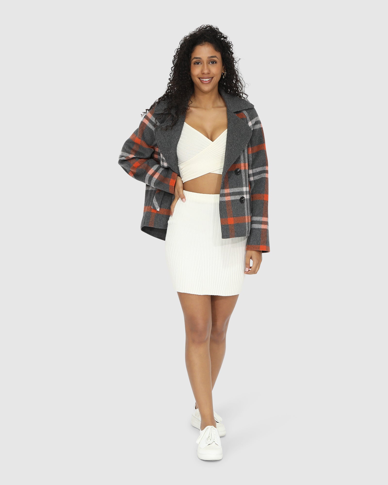 I'm Yours Wool Blend Peacoat | Women | Charcoal Plaid