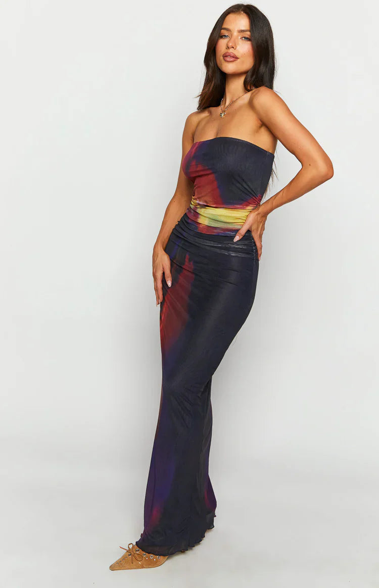 Imogen Maxi Dress | Black Blurred Tulip Print