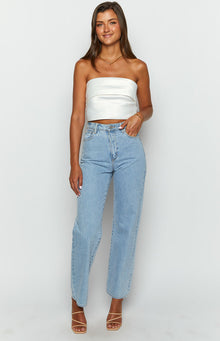 Ivory Allure Strapless Satin Crop Top | White