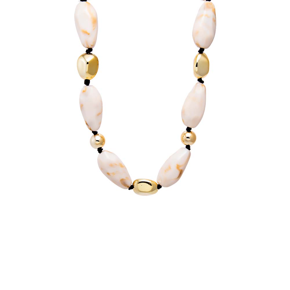 White White Bead and Gold Accent Necklace - Adina's Jewels