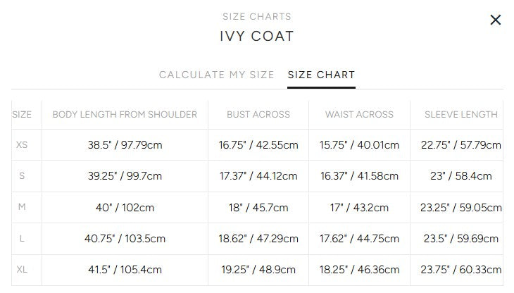 Product size guide