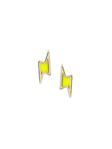 Jac+Jo Enamel Lightning Bolt Studs | Neon Yellow | 14K Yellow Gold