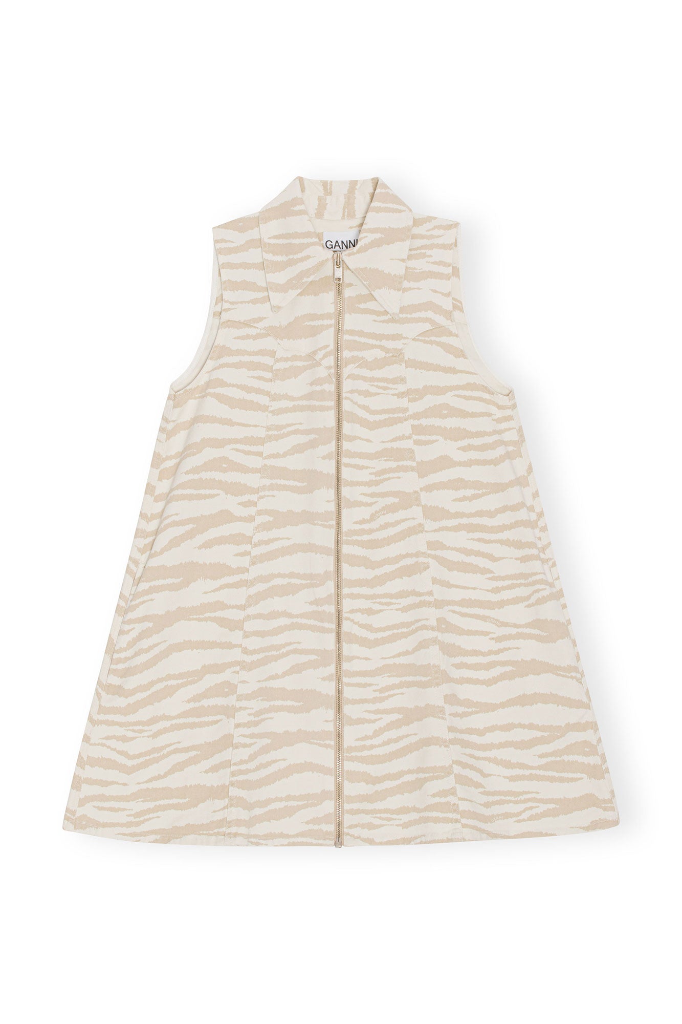 Printed Denim Mini Dress | Pale Khaki