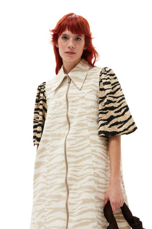 Printed Denim Mini Dress | Pale Khaki