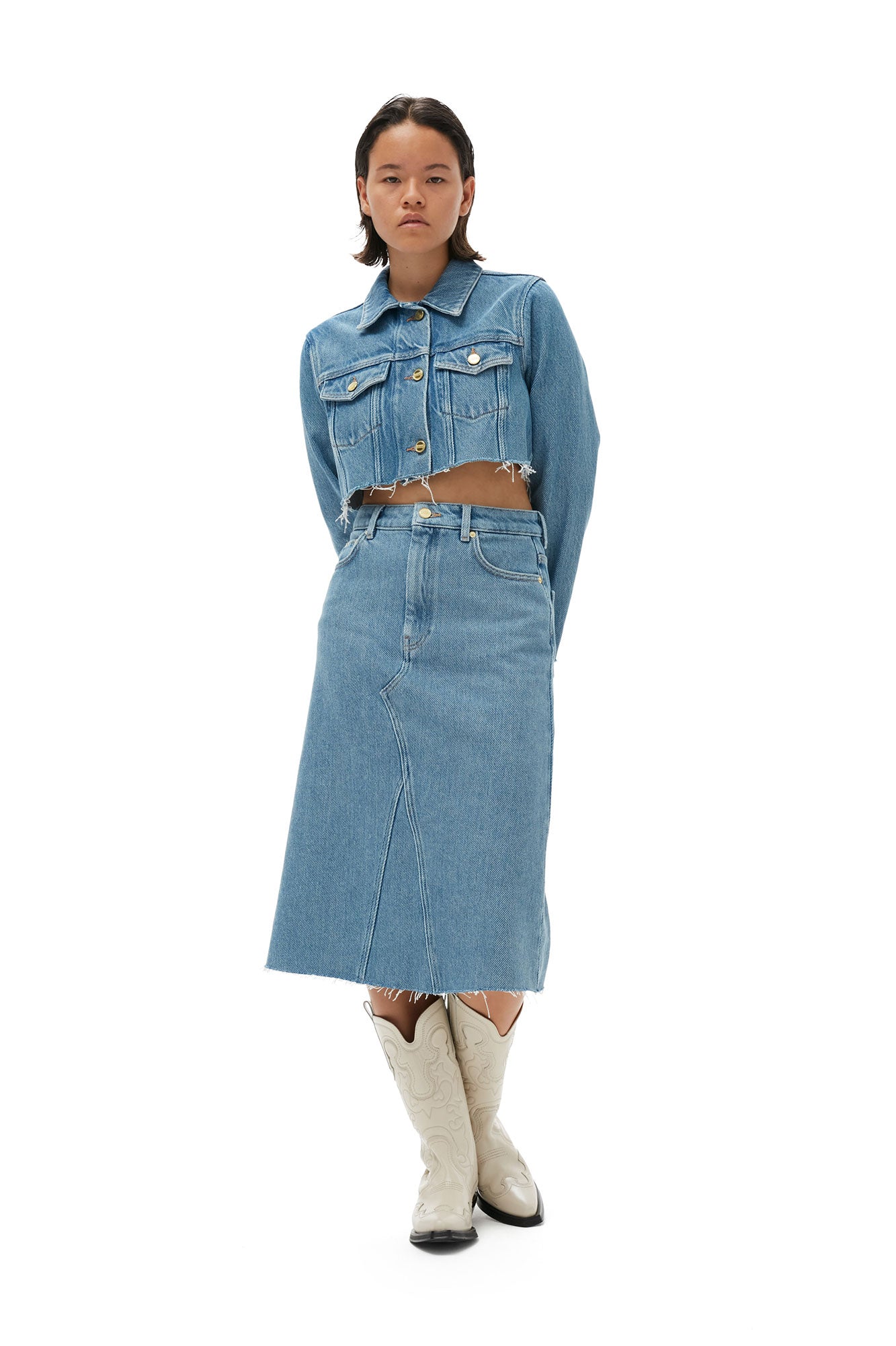 Heavy Denim Midi Skirt | Light Blue Stone