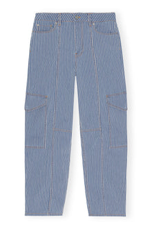 Light Stripe Denim Cargo Pants | Mid Blue Stone