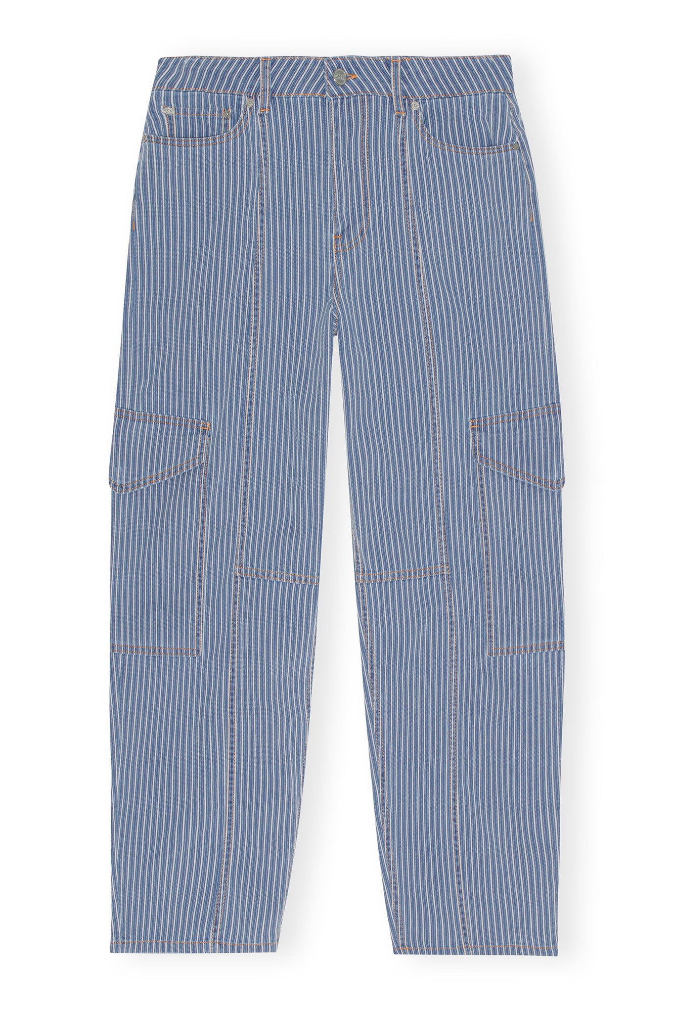 Light Stripe Denim Cargo Pants | Mid Blue Stone