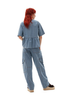 Light Stripe Denim Cargo Pants | Mid Blue Stone