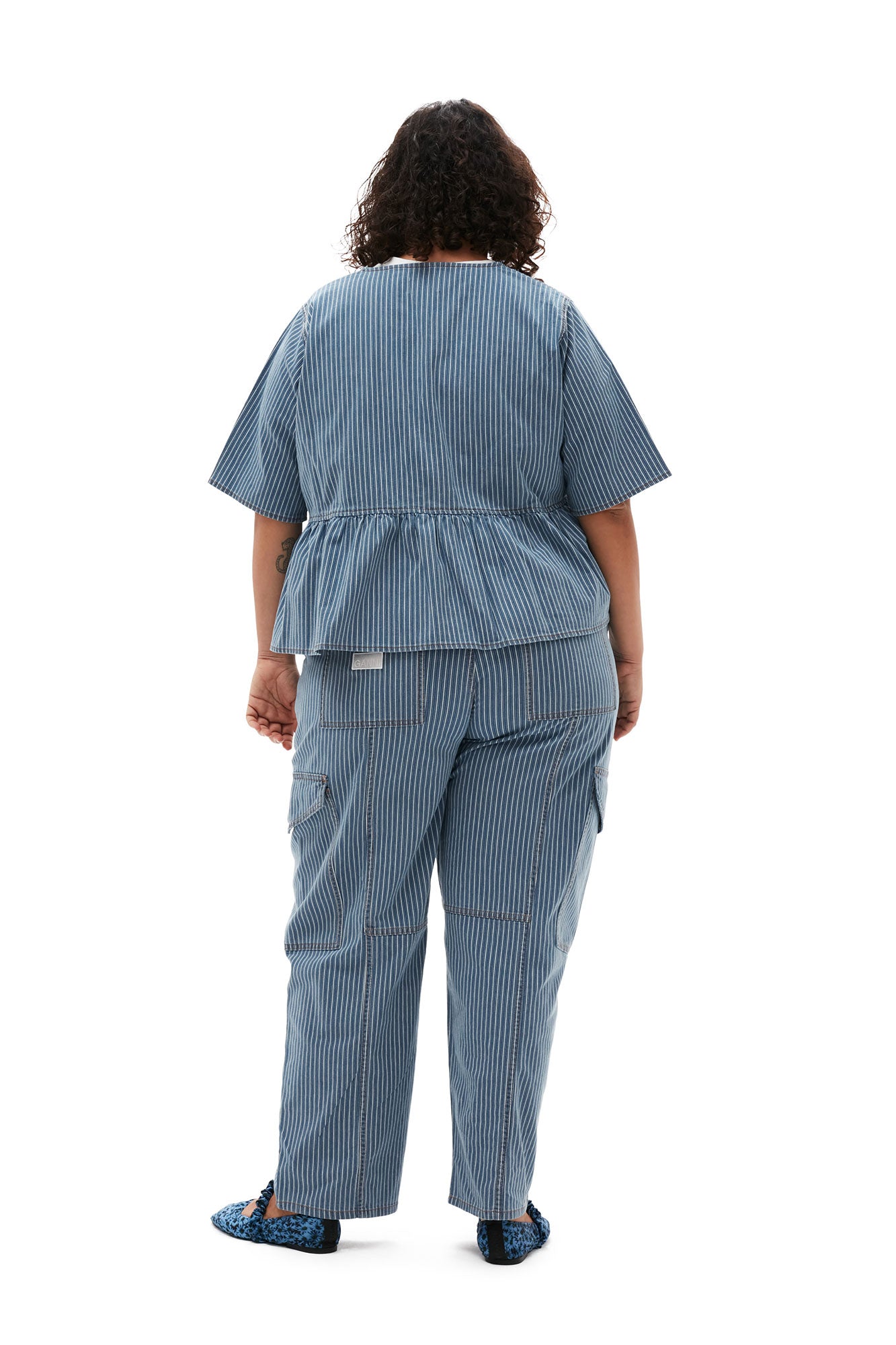 Light Stripe Denim Cargo Pants | Mid Blue Stone